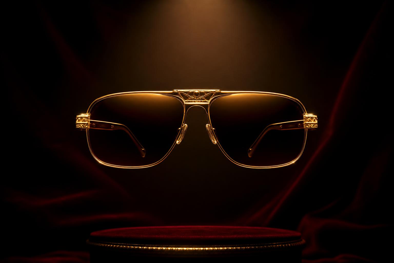 Lunettes de luxe en atelier, lumière douce